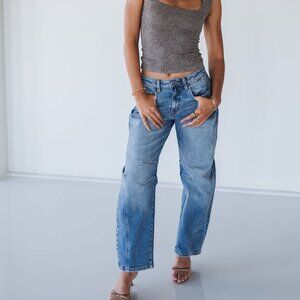 Barrel Jeans Mid Rise Relaxed Fit Medium Wash Denim NWT